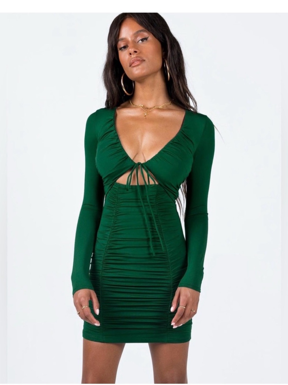 NWT Princess Polly Remine Long Sleeve Mini Dress Green Cut Out Front US Size 8
